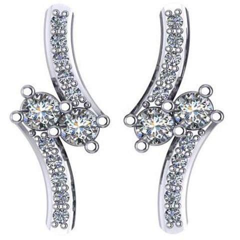 5/8Ct Forever Us 2 Stone Diamond Studs Women's Earrings 14K White Gold 3/4" tall