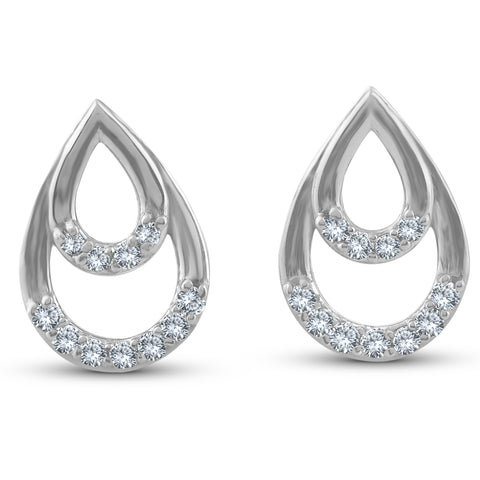 1/10ct Diamond Pear Shape Dangle Petite Earrings 14k White Gold 10.5mm Tall