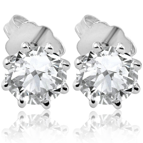 F/SI 1.25 ct Solitaire Diamond Stud 8 Prong Earrings 14K White Gold Enhanced