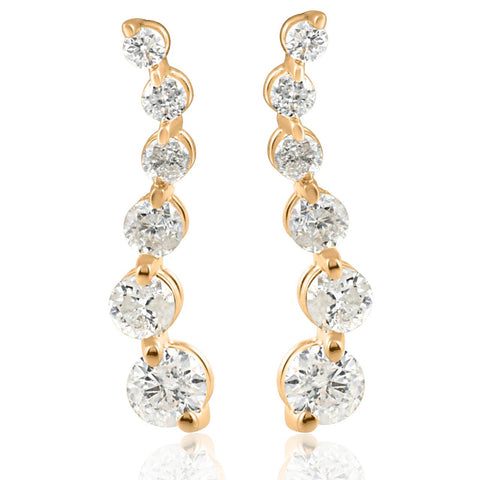 Ladies 1/2ct Diamond Journey Earrings Womens Studs 14K Yellow Gold