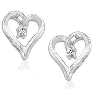 Diamond Heart Shape Earrings 14K White Gold