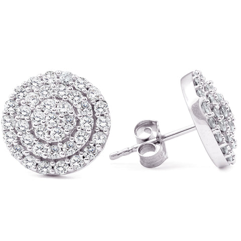 1ct Pave Diamond Double Halo Cluster Studs 10K White Gold