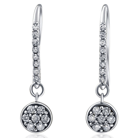 3/8ct Lab Created Diamond Hoops Pave Dangle Earrings 18K White Gold 1" Tall