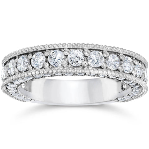2 1/8 Carat Vintage Diamond Wedding Ring 14K White Gold Womens Antique Band