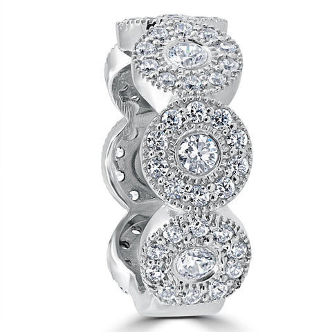1 1/2ct Diamond Vintage Halo Bezel 3/4 Eternity Wedding Ring 14k White Gold
