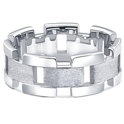 14k White Gold Solid Brushed Mens Heavy Weight Ring Mans Wedding Band