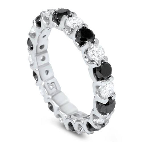 2ct Treated Black & White Diamond Eternity Ring 14K White Gold U Shape Setting