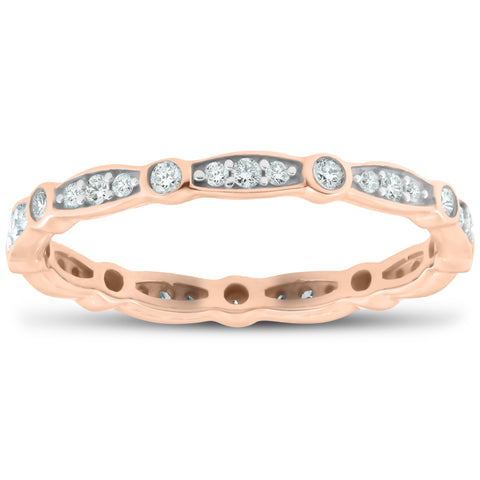 1/3ct Diamond Eternity Wedding Ring 14K Rose Gold Womens Stackable Band