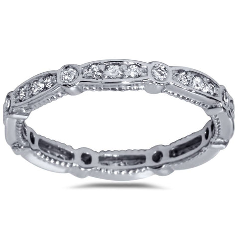 3/8ct Diamond Eernity Vintage Wedding Stackable Ring 14K White Gold