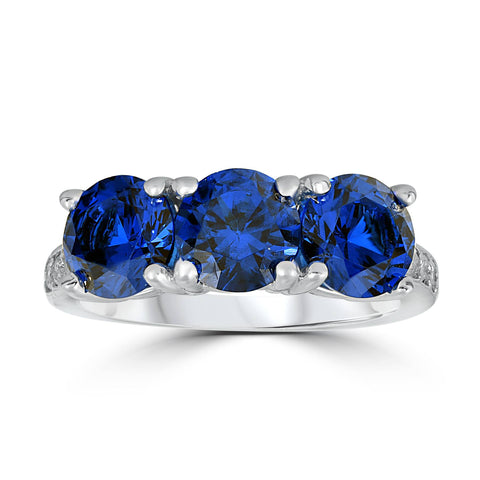 3 3/4ct Diamond & Synthetic Blue Sapphire Ring 10K White Gold 3- Stone