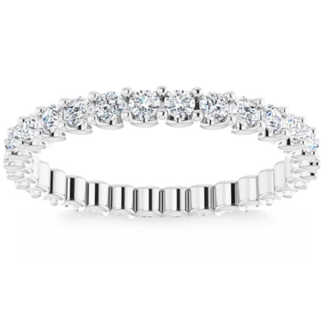 3/4Ct Round-Cut Natural Diamond Eternity Wedding Ring 14k White Gold U Prong