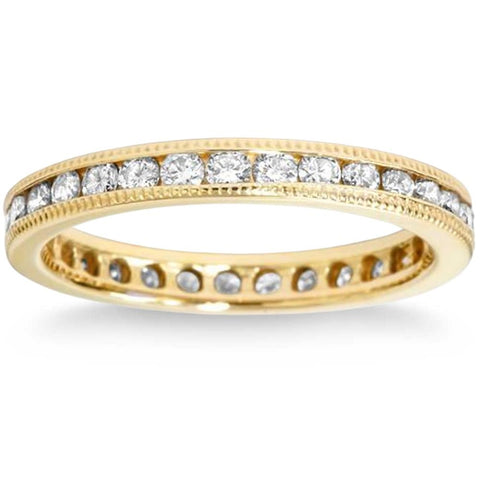 1ct Channel Set Round Natural Diamond Eternity Ring 14K Yellow Gold Wedding Band