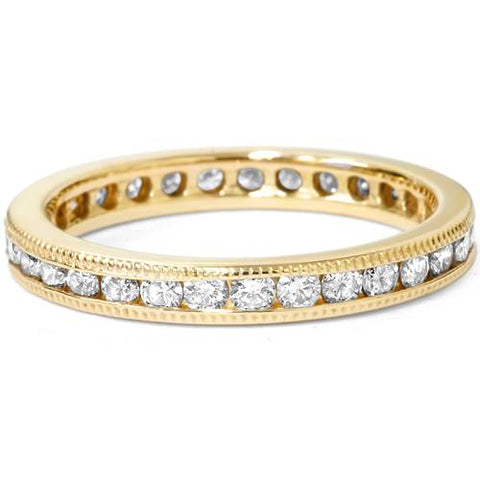 1ct Channel Set Round Natural Diamond Eternity Ring 14K Yellow Gold Wedding Band