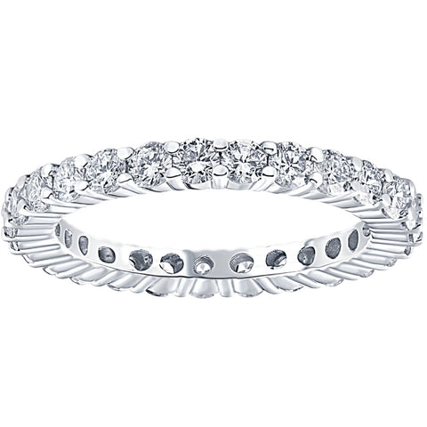 1Ct T.W. Round Real Diamond Eternity Ring 14k White Gold Wedding Stackable Band