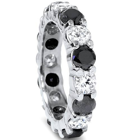 5ct Black & White Diamond Eternity Ring 14K White Gold