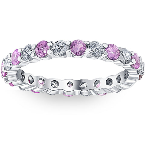1 cttw Pink Sapphire & Diamond Wedding Eternity Ring 10k White Gold