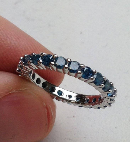 1 1/2ct Treated Blue Diamond Eternity Womens Wedding Ring 14K White Gold