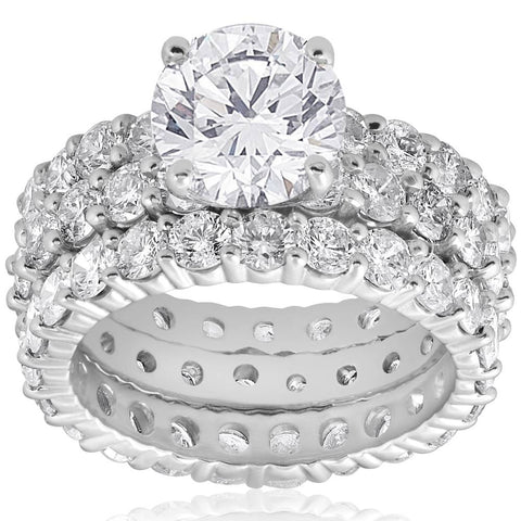 7ct Diamond Engagement Eternity Wedding Ring Set 14k White Gold Enhanced