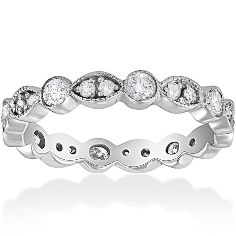 Deco 3/4Ct Diamond Eternity Anniversary Stackable Wedding Ring 14K White Gold