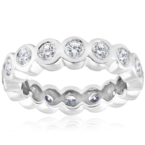 2ct Diamond Eternity Ring Womens Bezel Round Cut 14k White Gold Wedding Band