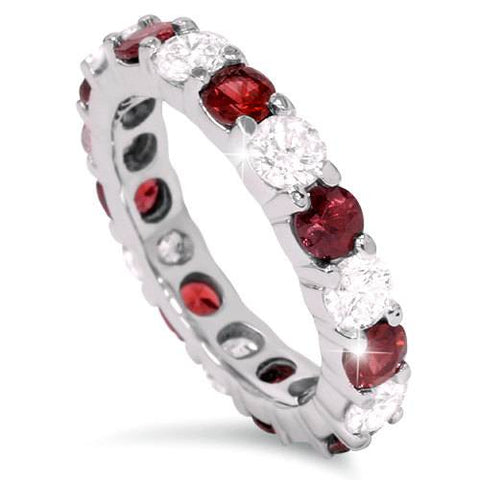 2 ct Ruby & Diamond Eternity Ring 14K White Gold Womens Stackable Wedding Band