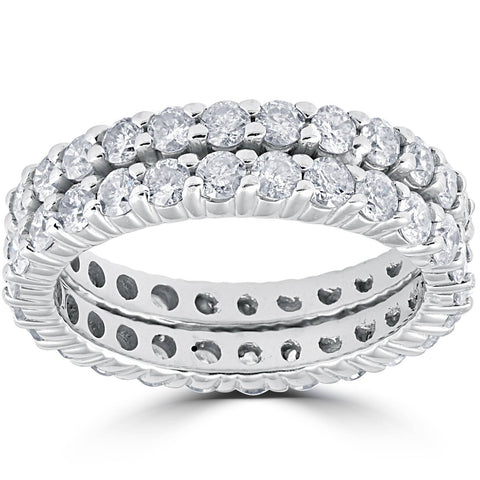 3ct Diamond Eternity Double Row Womens Wedding Ring 14K White Gold