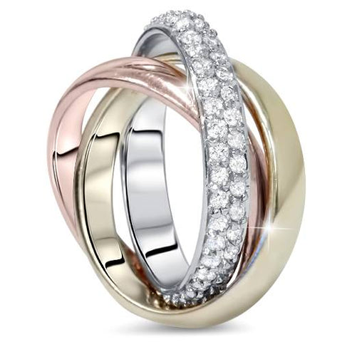 1ct Pave Rolling Ring 14K White Yellow & Rose Gold