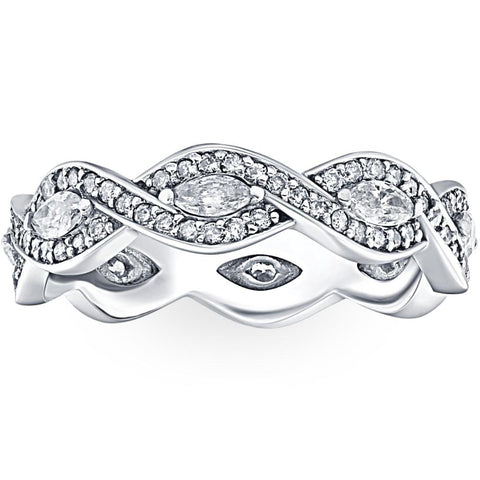 3/4ct Marquise & Diamond Stackable Infinity Eternity Wedding Ring 14K White Gold