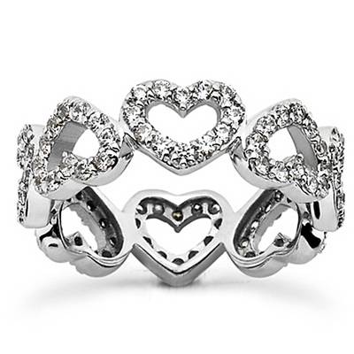1 5/8ct Heart Shape Diamond Eternity Ring 14K White Gold