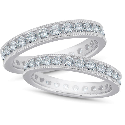 3ct Diamond Eternity Milgrain Wedding Ring Guard Stackable Enhancer Band Set