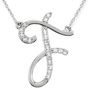 Diamond "F" Initial Pendant 18" Necklace 14K White Gold