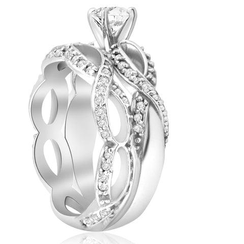 1 1/2ct Diamond Infinity Eternity Engagement Wedding Ring Set 14k White Gold