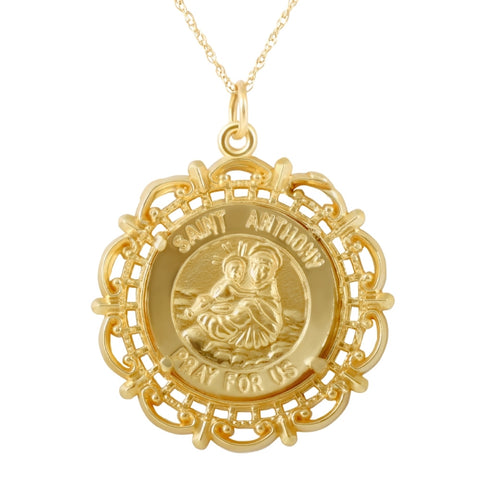 14k Yellow Gold St. Anthony Medal Pendant 1" Tall 3.5 Grams