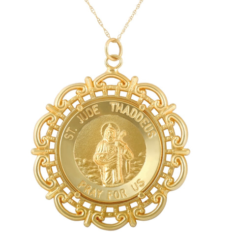 14k Yellow Gold St. Jude Thaddeus Medal Pendant 1.5" Tall 7.5 Grams