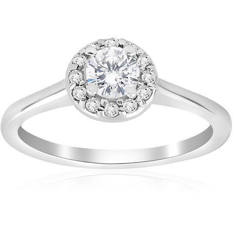 1/2ct Round Diamond Halo Engagement Ring 14K White Gold Solitaire Jewelry Round