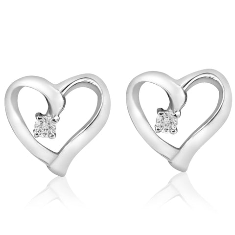 Diamond Heart Shape Earrings 14K White or Yellow Gold