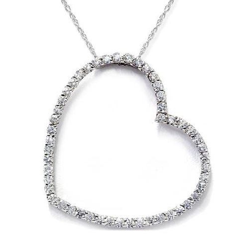 SI 2ct Large Diamond Heart Pendant 14K White Gold (2 inches tall)