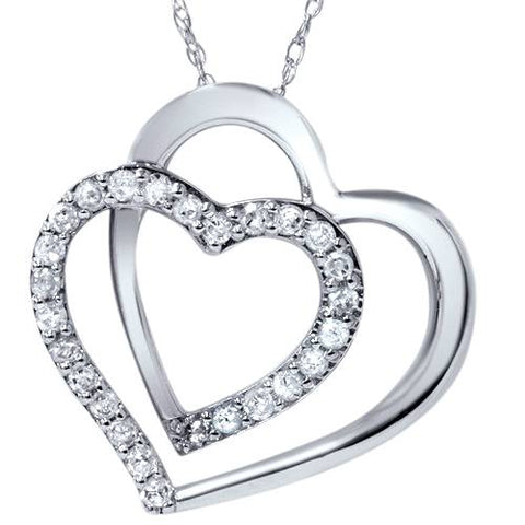 1/4ct Diamond Heart Shape Pendant 10K White Gold 3/4" Tall