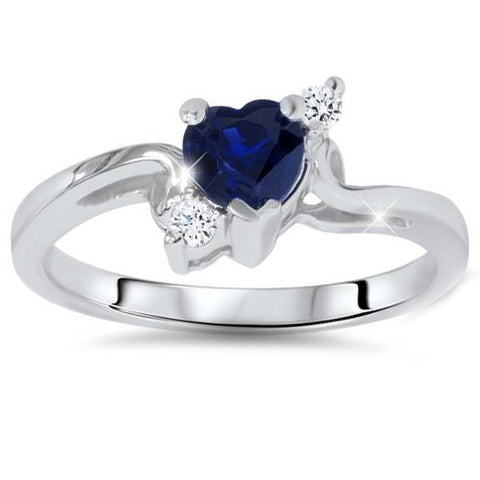 1/3ct Blue Heart Sapphire Diamond Ring 14K White Gold