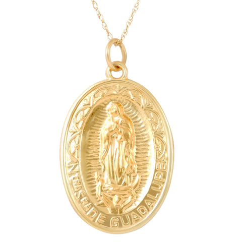14k White or Yellow Gold Lady Of Guadalupe Medal Pendant  1" Tall 4 Grams