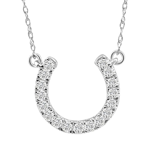 3/8Ct Natural Diamond Horseshoe Pendant Women's Necklace White Gold 18"