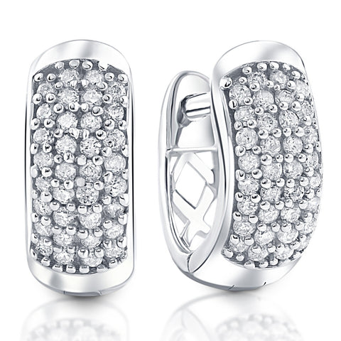 1/4ct Diamond Pave Huggie Hoops Tiny Women's Earrings White Gold 1/3" Tall