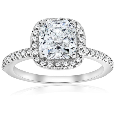 G/SI 14k White Gold 2 1/3ct Cushion Halo Diamond Engagement Ring Enhanced
