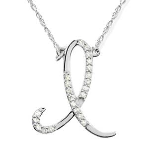 Diamond "I" Initial Pendant 18" Necklace 14K White Gold