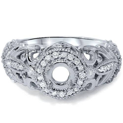 3/8ct Vintage Diamond Engagement Ring 14K White Gold