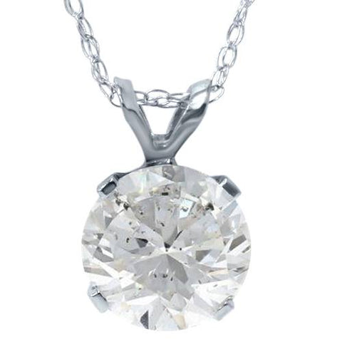 1 1/2ct Solitaire Diamond Pendant Necklace & 18" Chain Round Cut