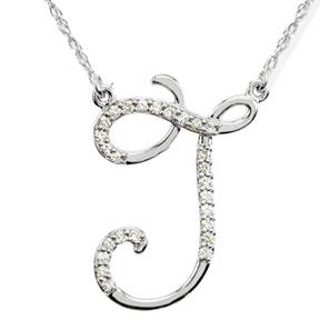Diamond "J" Initial Pendant 18" Women's Necklace 14K White Gold