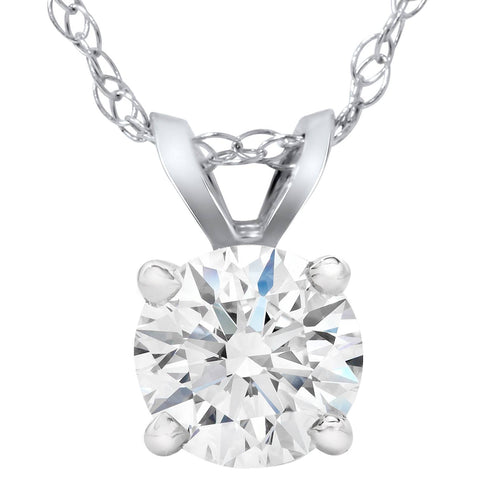 Big 5/8ct Round Natural Diamond Solitaire Pendant Necklace 14K White Gold