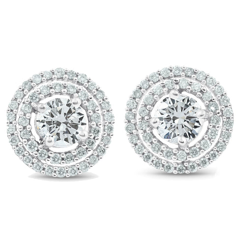 1 3/4Ct Genuine Diamond Double Halo Studs Large Women Earrings White Gold 13.5MM