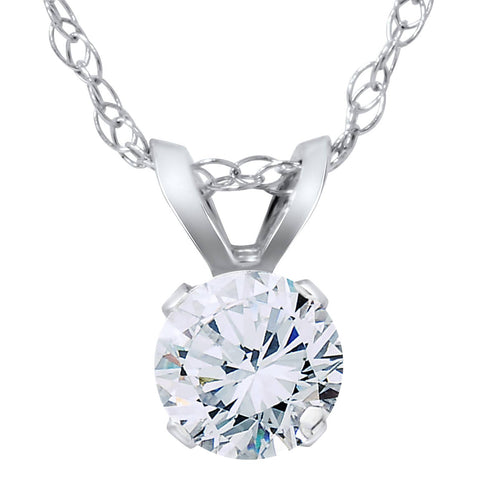 3/8ct Round Diamond Solitaire Pendant Necklace 14K White Gold